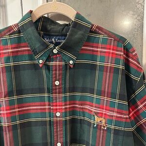Ralph Lauren Men’s Green and Red Plaid Button-Down Shirt